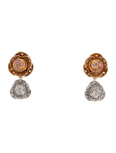 Pre-owned Earrings Mimi 18k Diamond & Sapphire Floral  In Multi