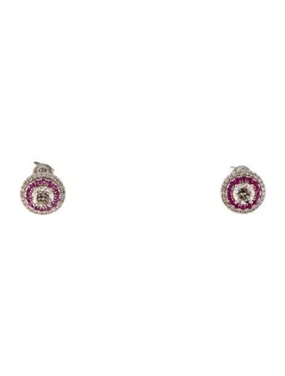 Pre-owned Earrings Modani Jewels Platinum Diamond & Ruby Stud  In Multi