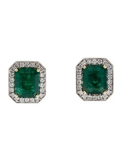 Pre-owned Earrings Modani Jewels Platinum Emerald & Diamond Stud  In Multi