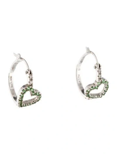 Pre-owned Earrings Morris & David 14k Tsavorite Garnet & Diamond Heart Hoop  In Multi