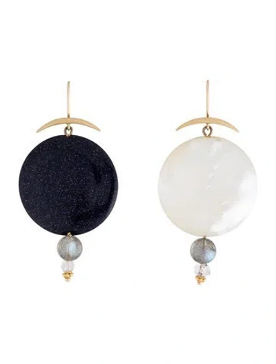Pre-owned Earrings Mother Of Pearl, Labradorite & Quartz Drop  In Multi