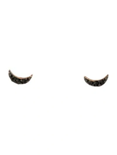 Pre-owned Earrings Nicha 14k Diamond Crescent Stud  In Multi
