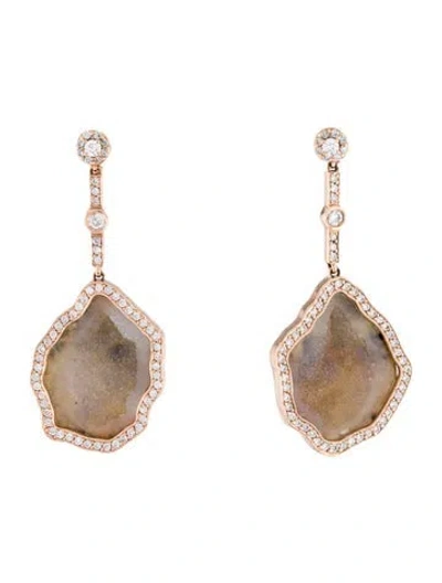 Pre-owned Earrings Oro Alexander Druzy Geode & Diamond Drop  In Multi