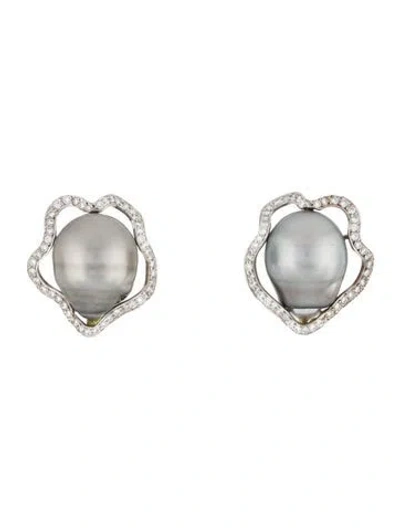 Pre-owned Earrings Pearl & Diamond Clip-on  In Multi