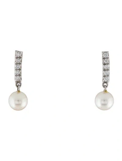Pre-owned Earrings Pearl & Diamond Drop  In Multi