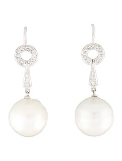 Pre-owned Earrings Pearl & Diamond Drop  In Multi