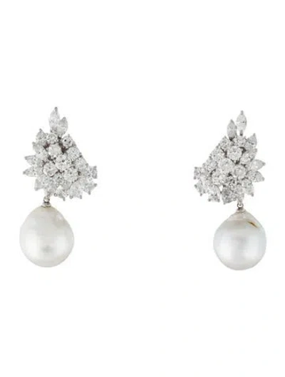 Pre-owned Earrings Pearl & Diamond Earclips In Multi