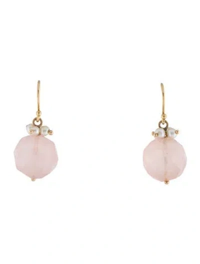 Pre-owned Earrings Pearl & Rose Quartz Cluster Drop  In Multi