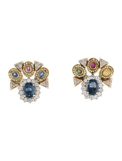 Pre-owned Earrings Pearl, Multistone & Diamond Clip-on