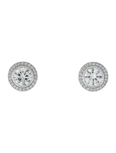 Pre-owned Earrings Platinum 3.01ctw Diamond Halo Stud  In Multi