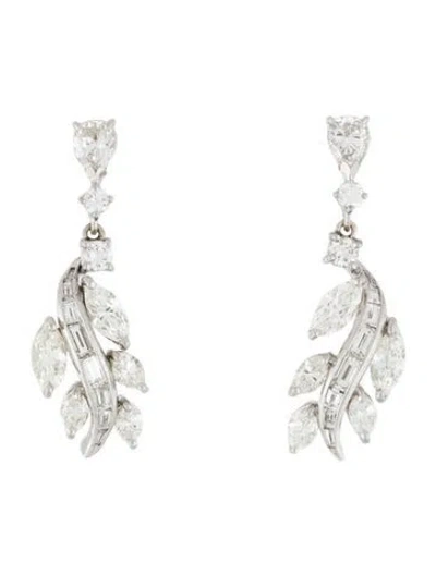 Pre-owned Earrings Platinum 3.85ctw Diamond Leaf Drop  In Multi