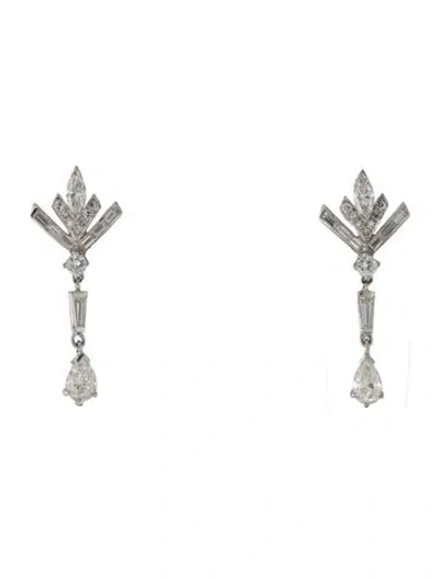 Pre-owned Earrings Platinum 4.11ctw Diamond Drop Earclips In Multi