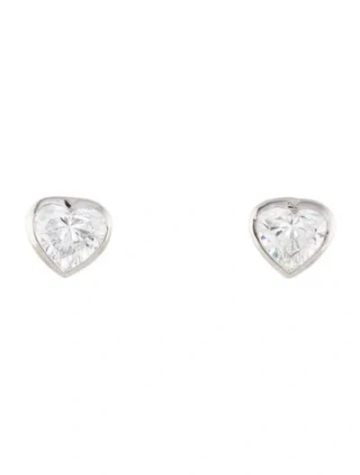 Pre-owned Earrings Platinum 4.18ctw Lab-grown Diamond Heart Stud  In Multi