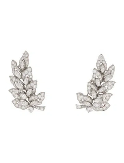 Pre-owned Earrings Platinum 7.26ctw Diamond Leaf Clip-on  In Multi