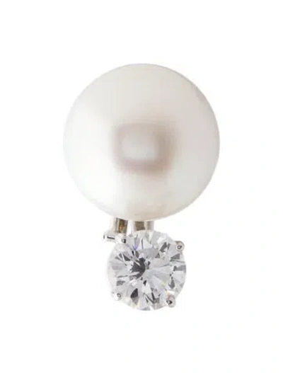 Pre-owned Earrings Platinum Pearl & 2.02ct Diamond Single Clip-on Earring In Multi