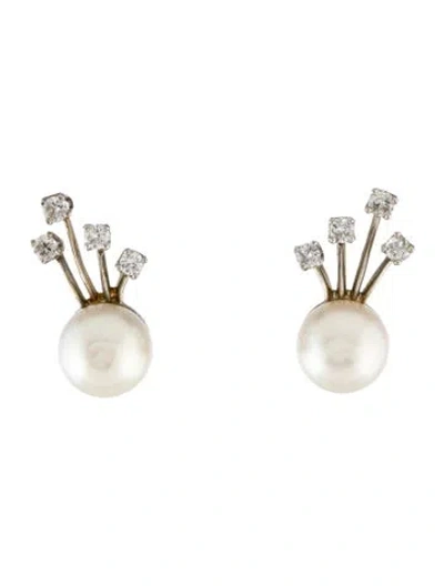 Pre-owned Earrings Platinum Pearl & Diamond Clip-on  In Multi
