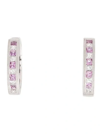 Pre-owned Earrings Platinum Pink Sapphire & Diamond Hoop  In Multi
