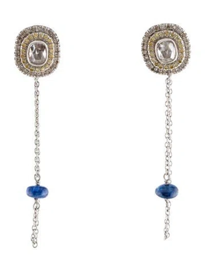 Pre-owned Earrings Platinum Sapphire & Diamond Chain Drop Stud  In Multi