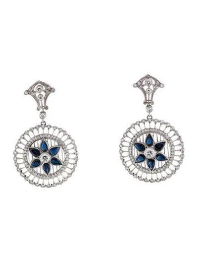 Pre-owned Earrings Platinum Sapphire And Diamond Drop  In Multi