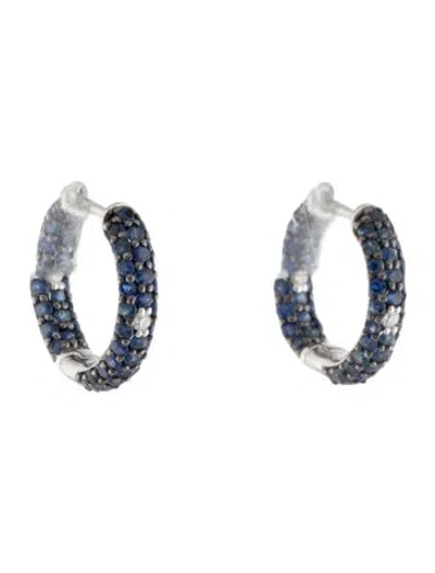 Pre-owned Earrings Platinum Sapphire & Diamond Huggie  In Multi