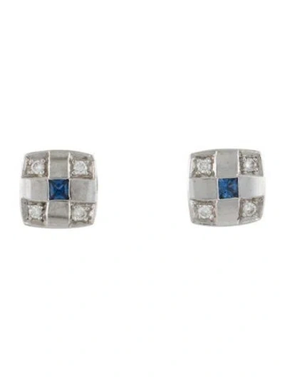 Pre-owned Earrings Platinum Sapphire & Diamond Stud  In Multi