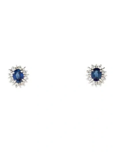 Pre-owned Earrings Platinum Sapphire & Diamond Stud  In Multi