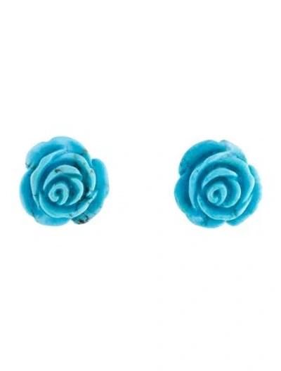 Pre-owned Earrings Platinum Turquoise Flower Stud  In Multi