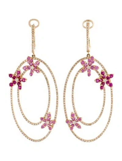 Pre-owned Earrings Rayalty 14k Ruby, Pink Sapphire & Diamond Drop  In Multi