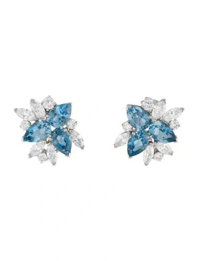 Pre-owned Earrings Raymond C. Yard Platinum 6.84ctw Aquamarine & Diamond Clip On  In Multi