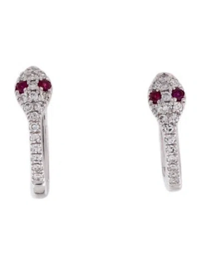 Pre-owned Earrings Ruby & Diamond Snake Huggies In Multi