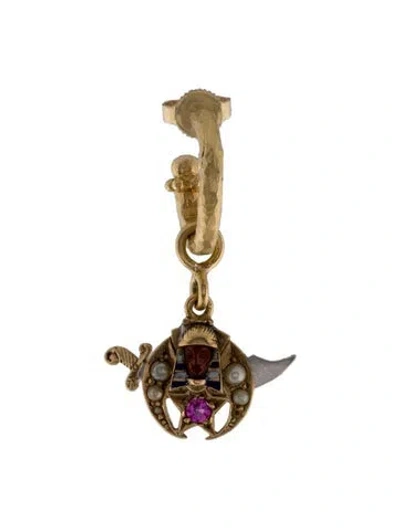 Pre-owned Earrings Synthetic Ruby & Obsidian Single Drop Earring In Multi