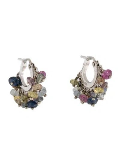 Pre-owned Earrings Talisman Unlimited 14k Sapphire & Amethyst Double Fringe Hoops In Multi