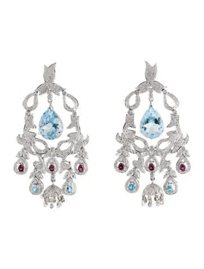 Pre-owned Earrings Topaz, Garnet & Diamond Chandelier  In Multi