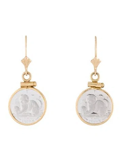 Pre-owned Earrings Two-tone Coin Drop  In Multi