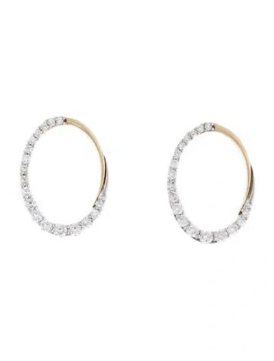 Pre-owned Earrings Two-tone Diamond Oval Stud  In Multi