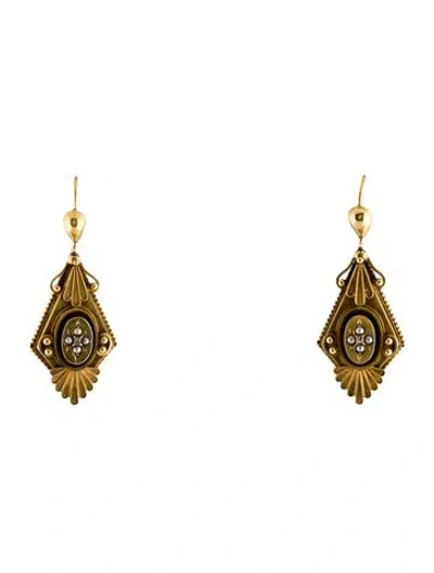Pre-owned Earrings Victorian 18k Diamond & Dyed Pearl Drop  In Multi