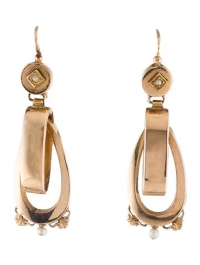Pre-owned Earrings Victorian 18k Pearl Drop  In Multi