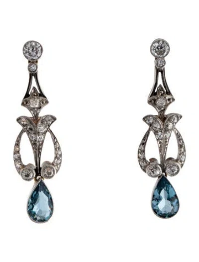 Pre-owned Earrings Vintage 1.22ctw Aquamarine & Diamond Drop  In Multi