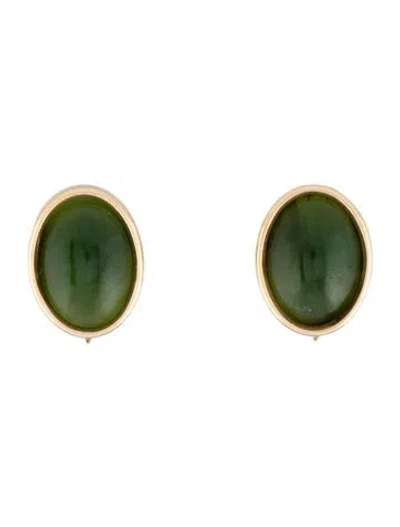 Pre-owned Earrings Vintage 14k Nephrite Clip-on  In Multi