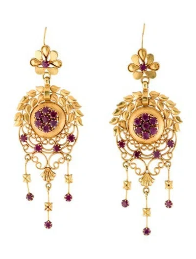 Pre-owned Earrings Vintage 18k 7.51ctw Ruby Drop  In Multi