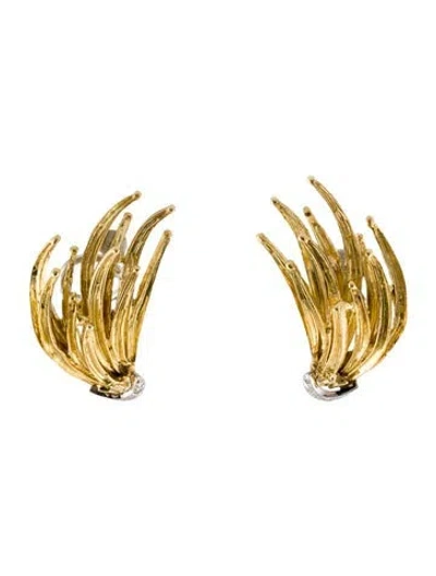 Pre-owned Earrings Vintage 18k Feather Diamond Clip-on  In Multi