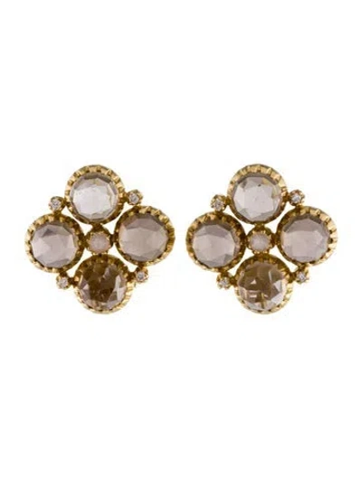 Pre-owned Earrings Vintage 18k Smoky Quartz & Diamond Earclip  In Multi