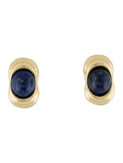 Pre-owned Earrings Vintage Ronald Stone 18k Lapis Lazuli Clip-ons In Multi