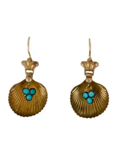 Pre-owned Earrings Vintage Turquoise Seashell Drop  In Multi