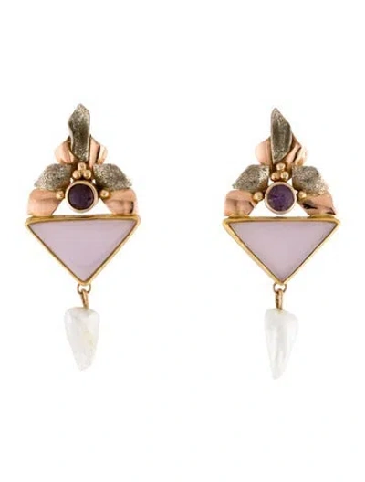 Pre-owned Earrings Wren Hendrickson 14k Pearl, Spinel & Chalcedony Drop  In Purple