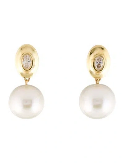 Pre-owned Earrings Xalou 18k Pearl & Lab-grown Diamond Drop  In Multi