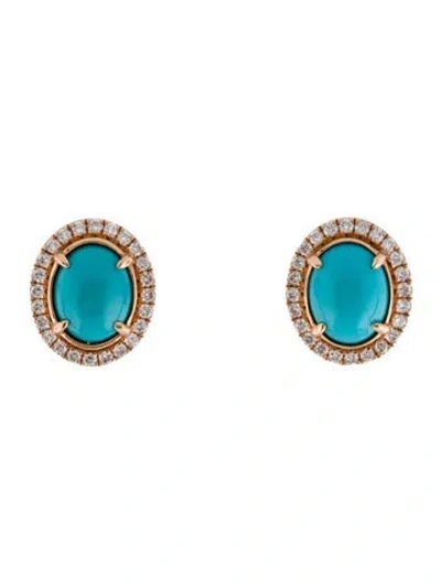 Pre-owned Earrings Yael 18k Turquoise & Diamond Stud  In Multi