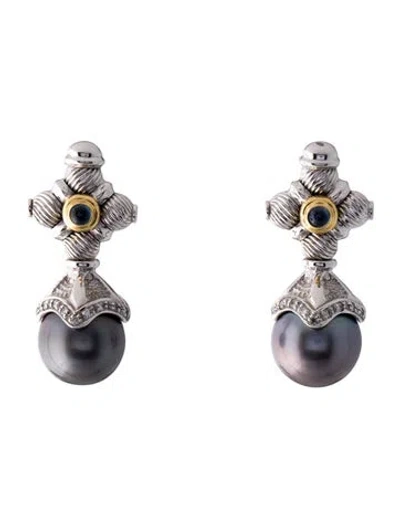 Pre-owned Earrings Zancan Gioielli 18k Pearl, Sapphire & Diamond Drop  In Multi