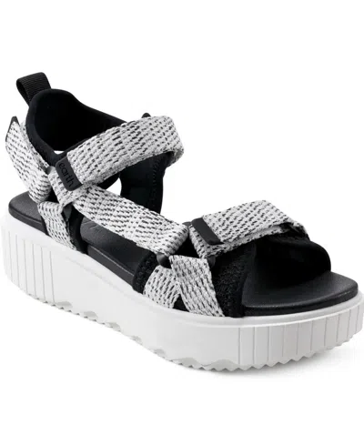 Earth Alana Sandals Women's White Black Adjustable Strap Platform Gal2158