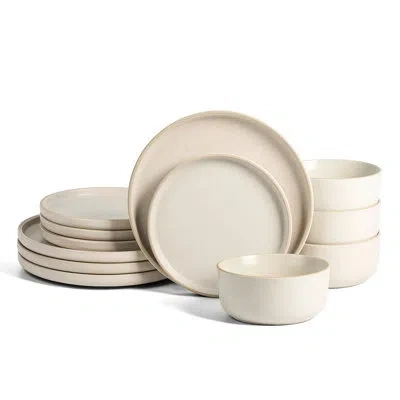 Earth & Clay Amber 12-piece Dinnerware Set Stoneware In White